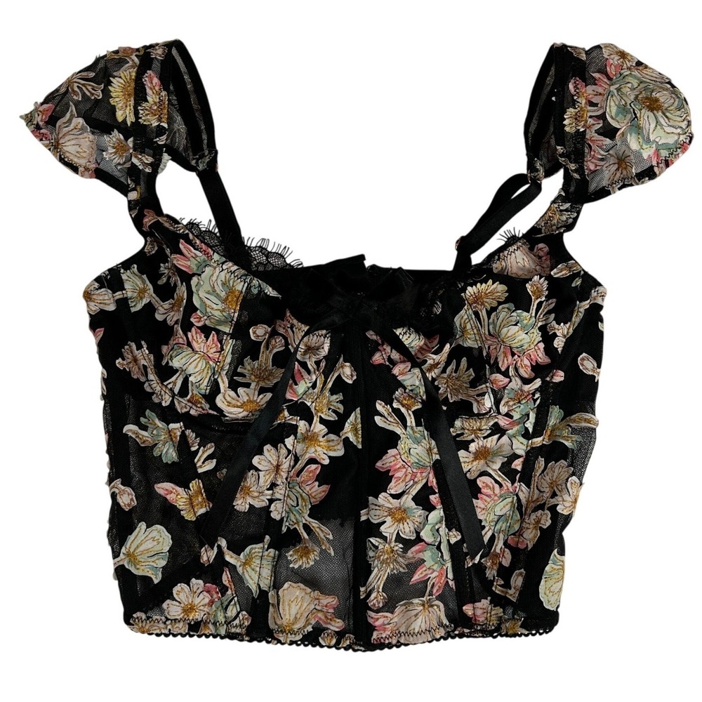 Victorias Secret Dream Angels Floral Embroidered Mesh Bustier Corset Top 32B